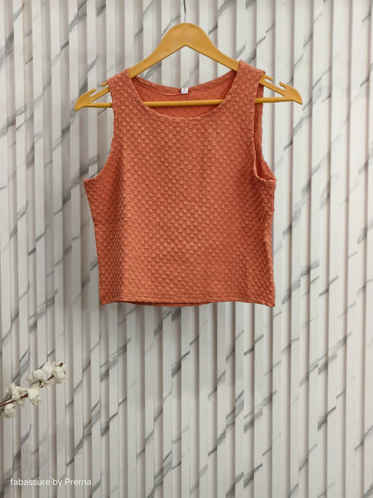 Cut peach Crop Ribbed Top