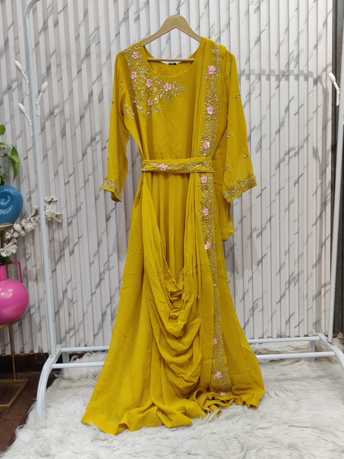 One Side Embroidery Saree Dress