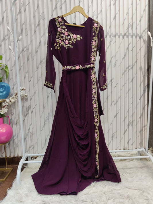 One Side Embroidery Saree Dress