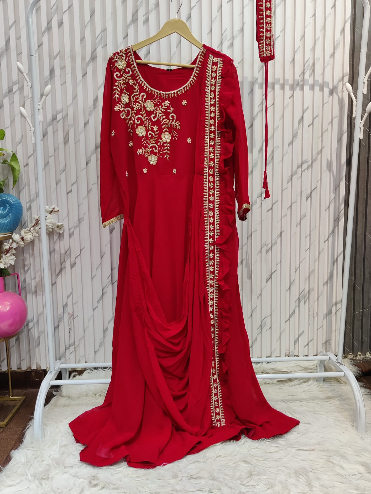 Heavy Side Embroidery Saree Dress