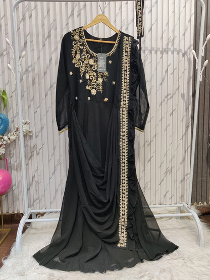 Heavy Side Embroidery Saree Dress