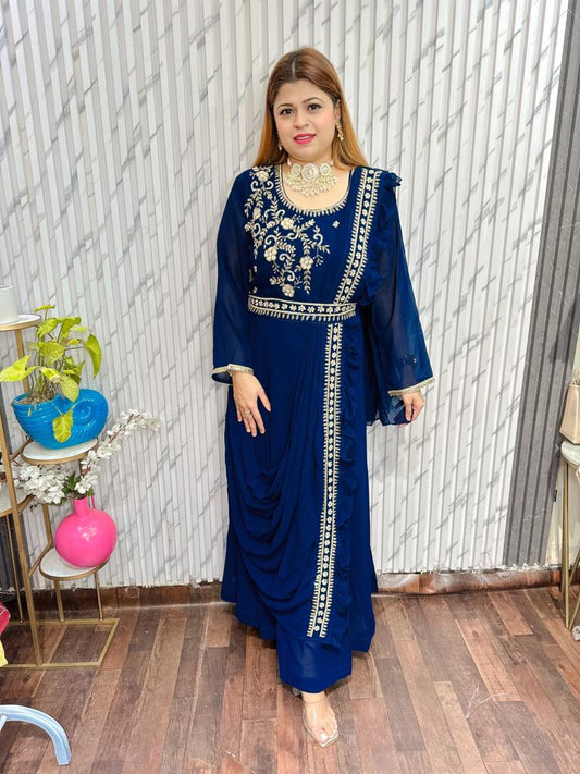 Heavy Side Embroidery Saree Dress