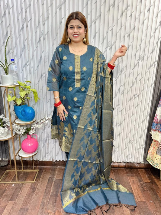 Banarasi dark golden suit sets