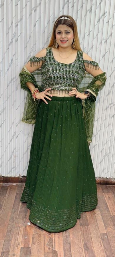 Pro Green Georgette Skirt Set