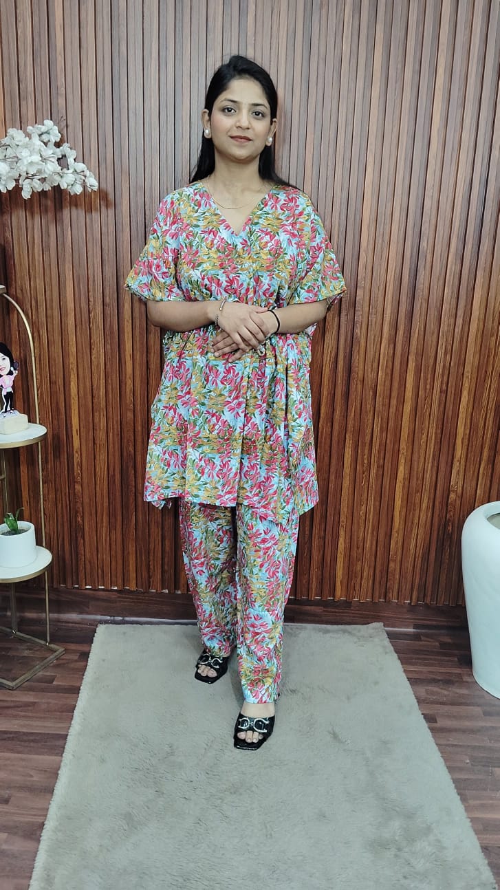 Summer rayon cotton printed kaftan set