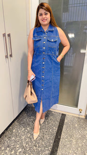 Front Button Classy Denim Dress
