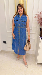 Front Button Classy Denim Dress