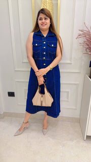 Front Button Classy Denim Dress