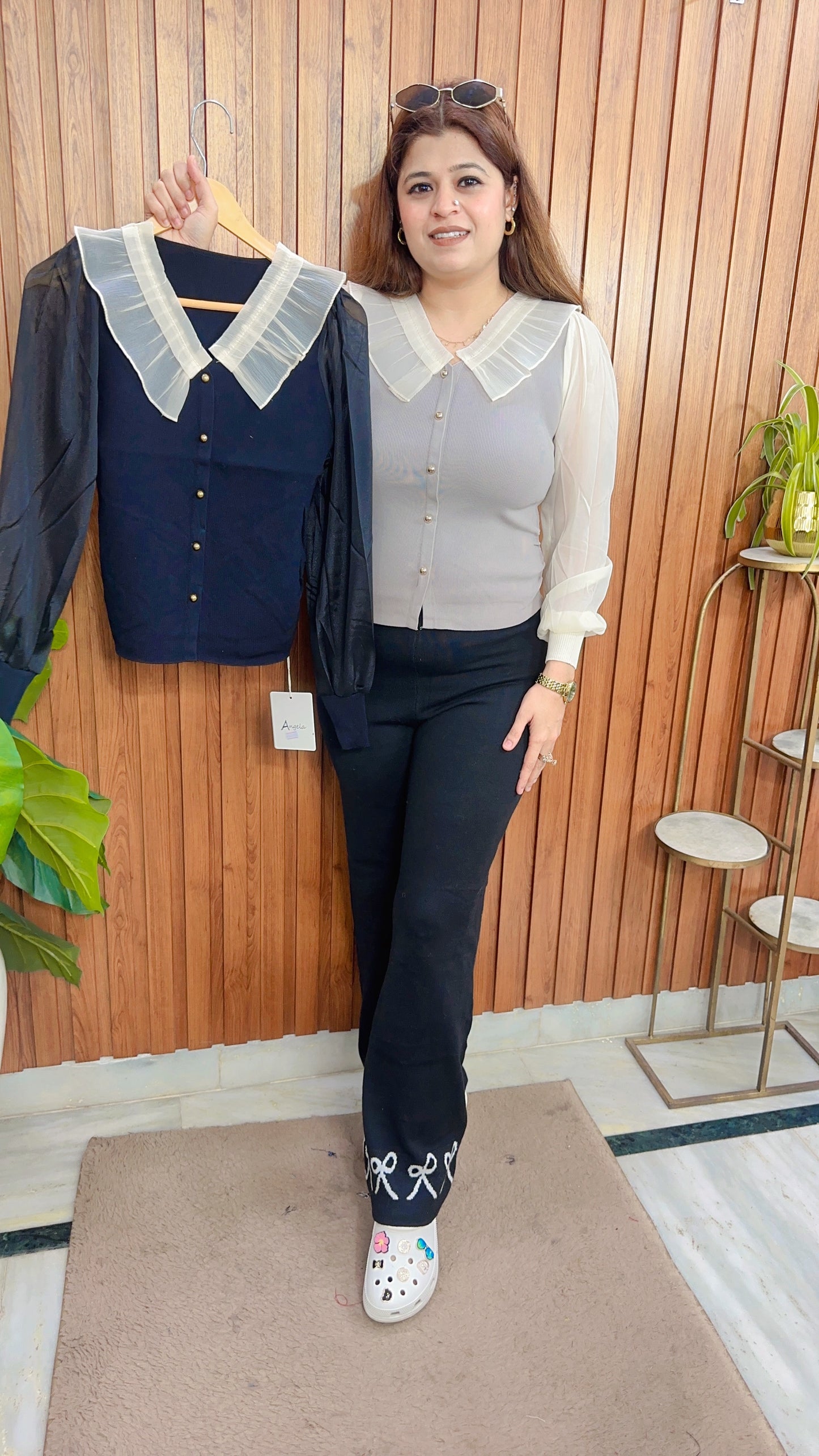 Organza Collar Knitted Top