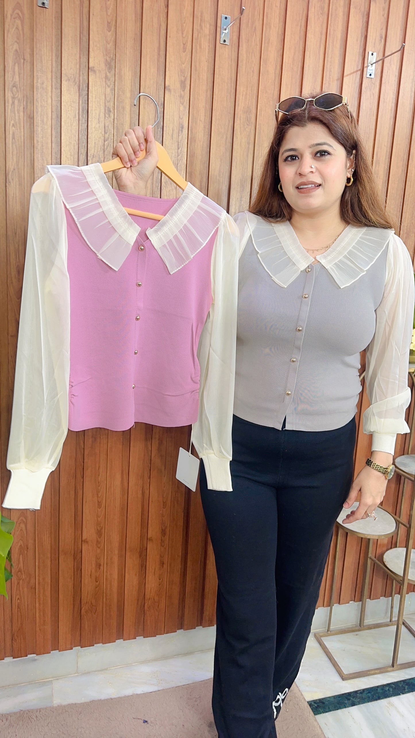 Organza Collar Knitted Top