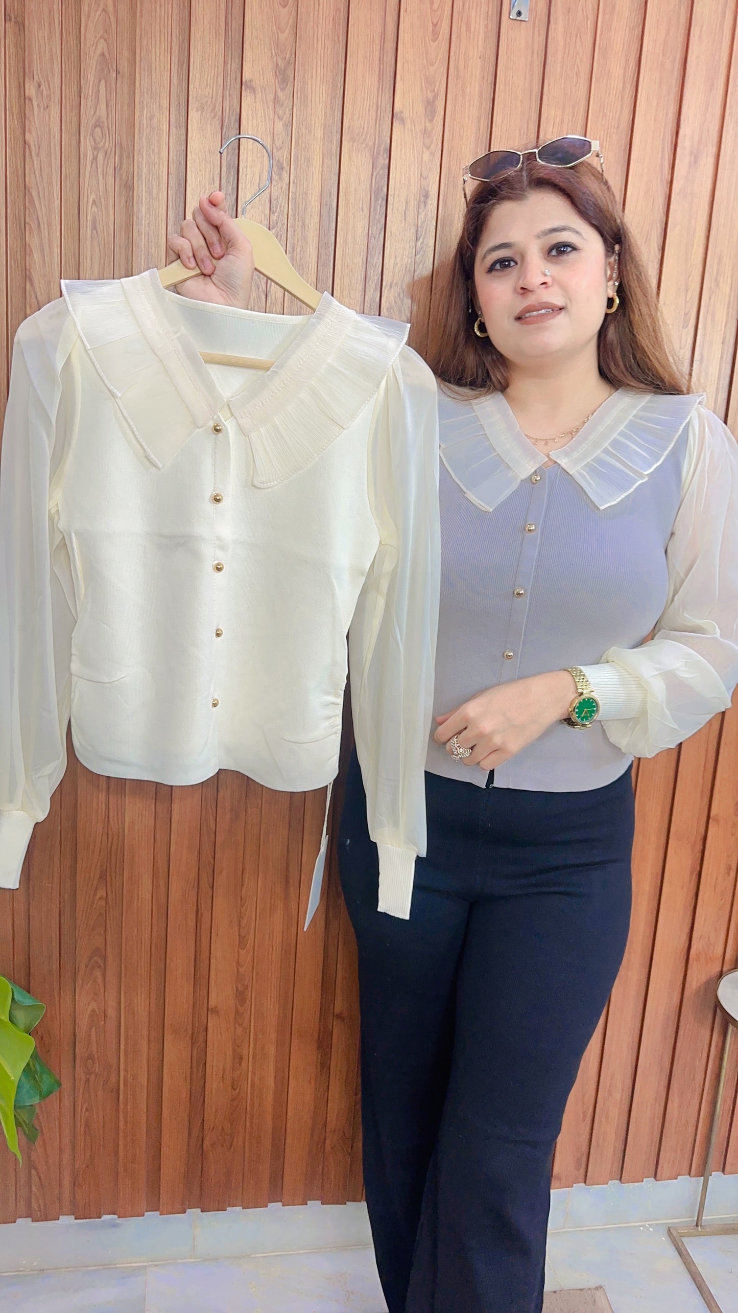 Organza Collar Knitted Top