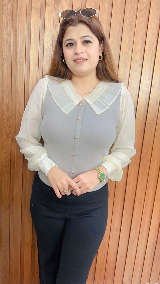 Organza Collar Knitted Top