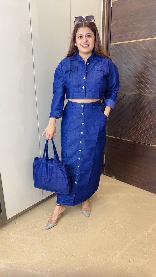 Denim crop top with skirt
