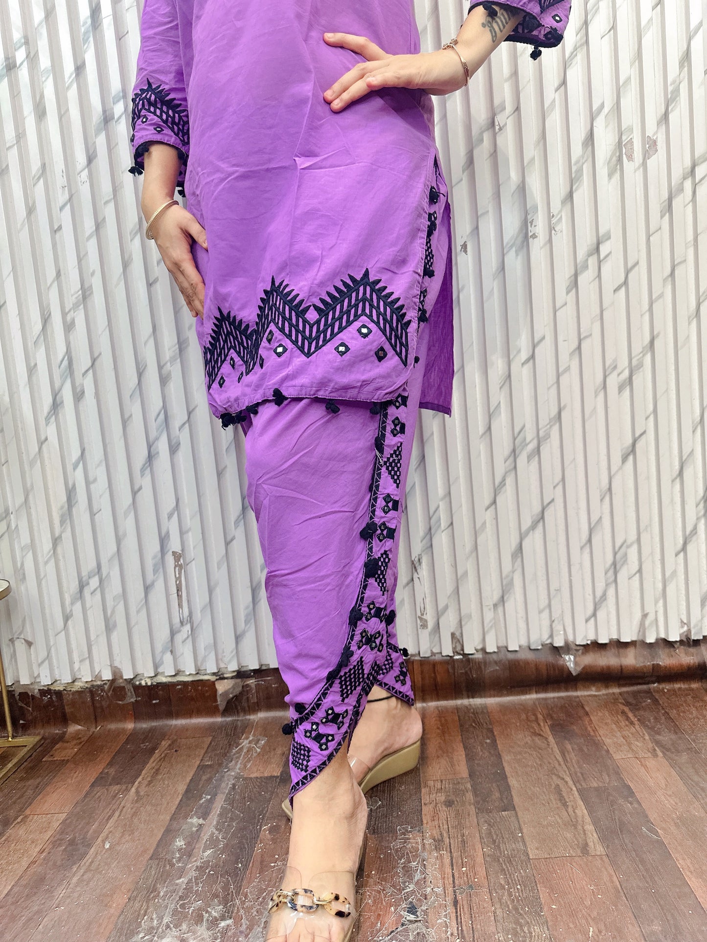 Black Thread With Mirror Work Dhoti Coord set