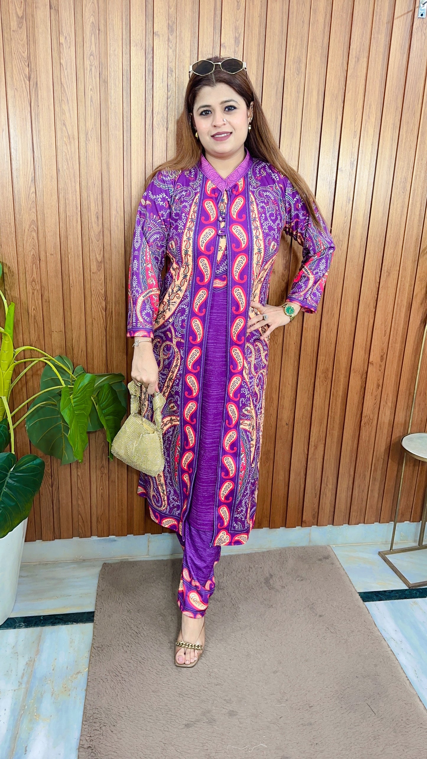 Digital Warm Imported Lycra Shrug Suit Set