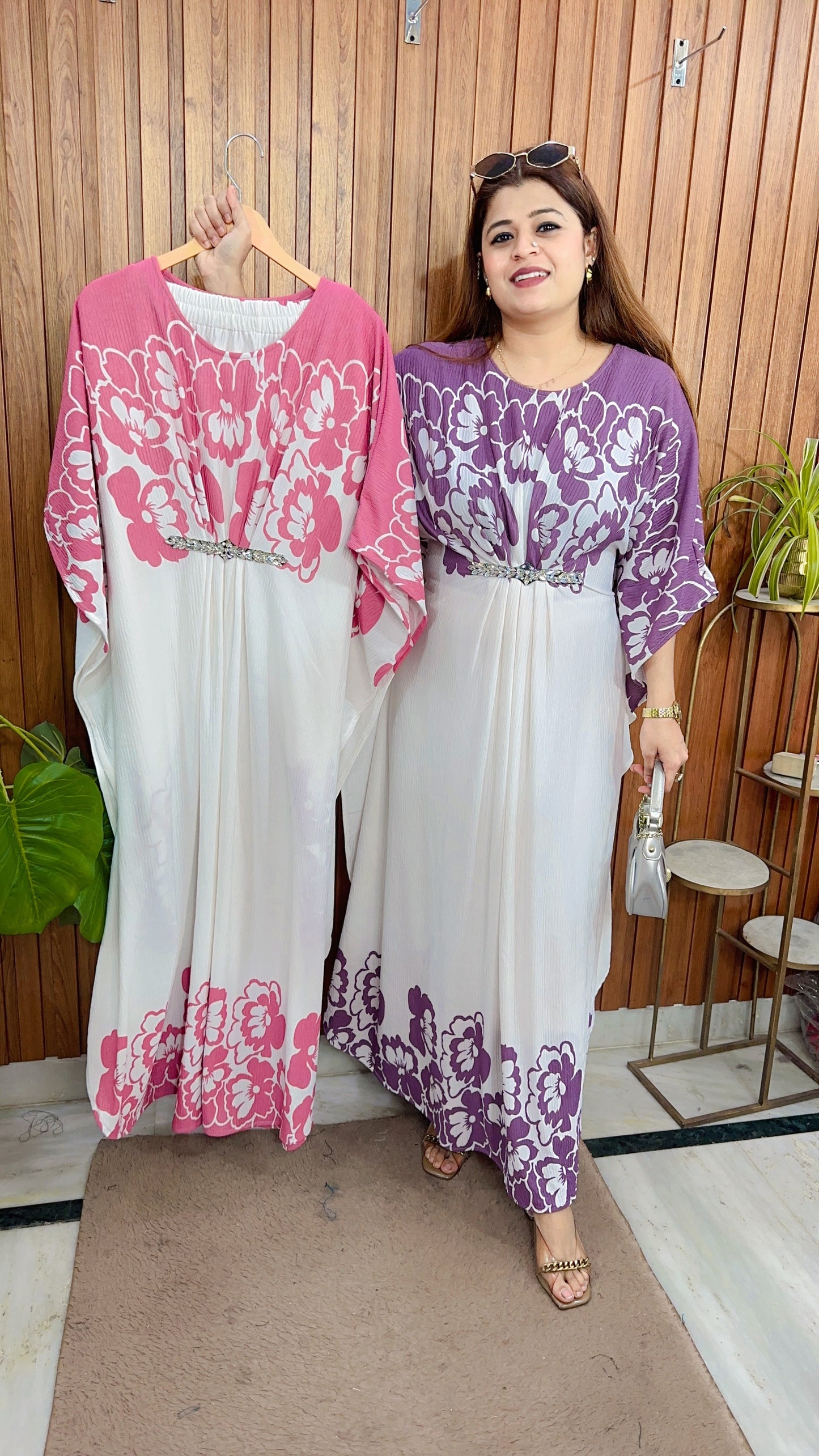 Flower Print Cotton Ribbed Dress