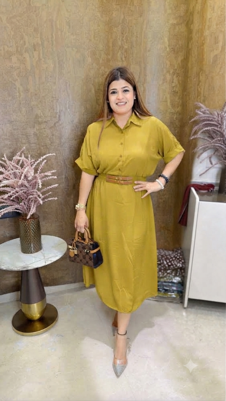 Button dress with belt