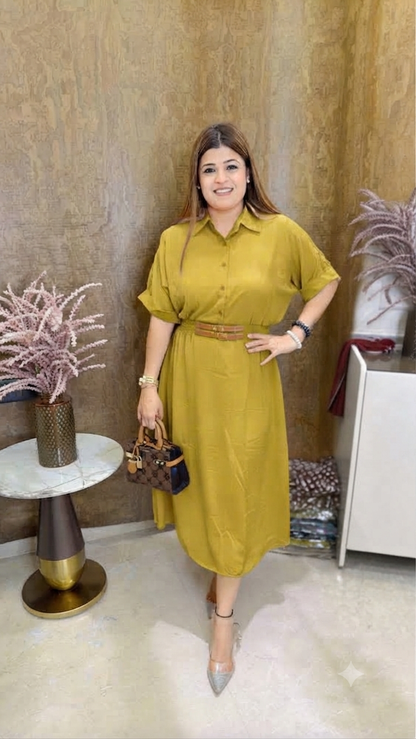 Button dress with belt