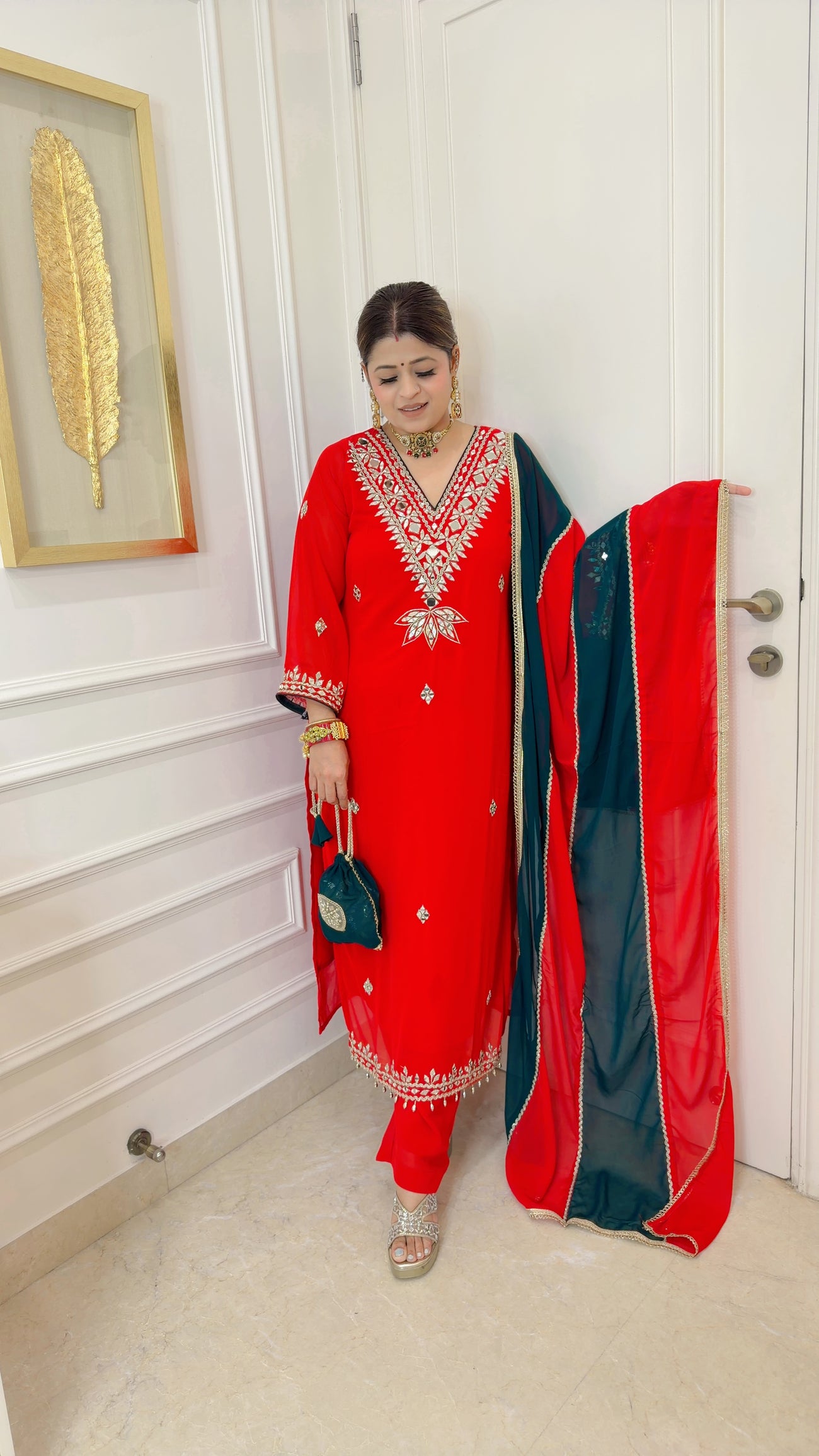 Red green Zari Glamour Suit set