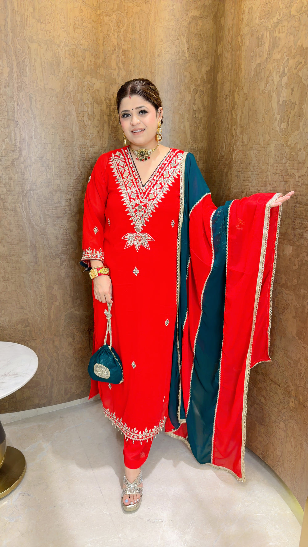 Red green Zari Glamour Suit set