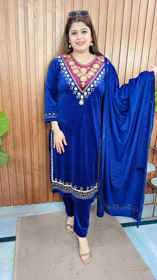 Royal Kashmiri Embroidery Velvet Suit