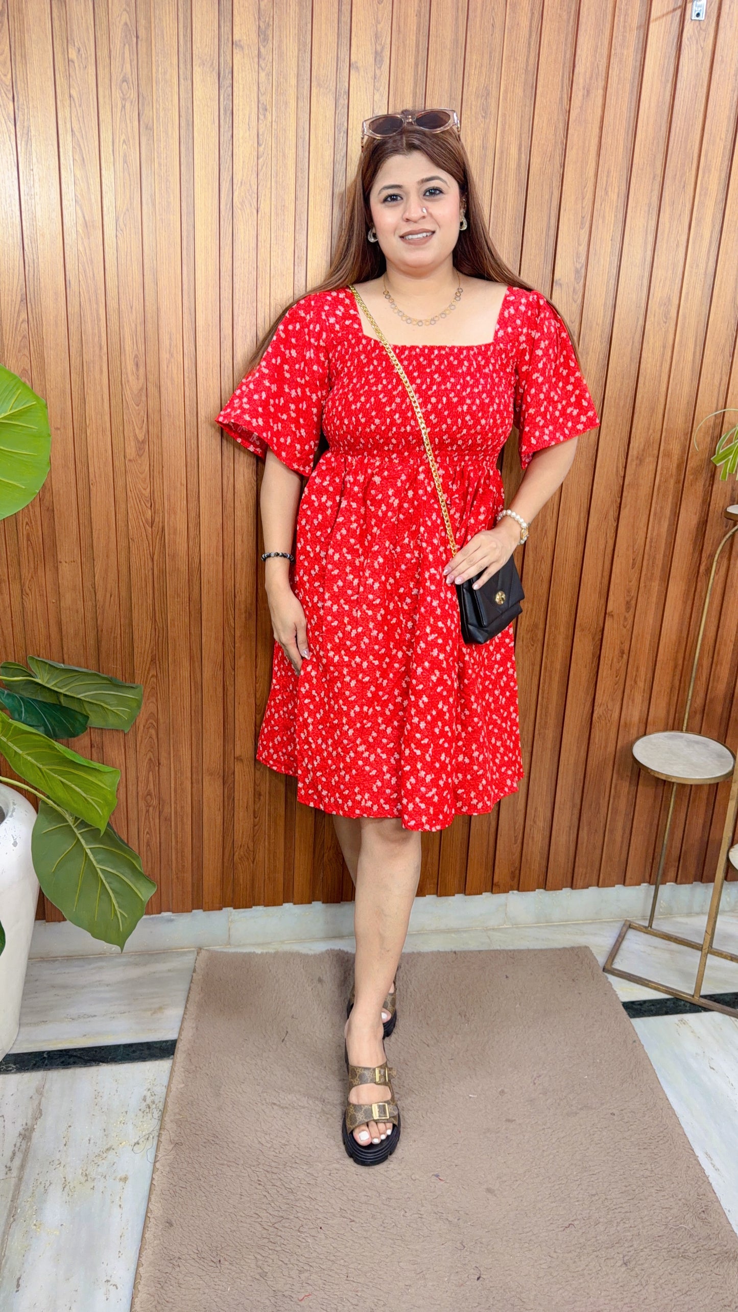 Cotton Printed Smokey Short Dress