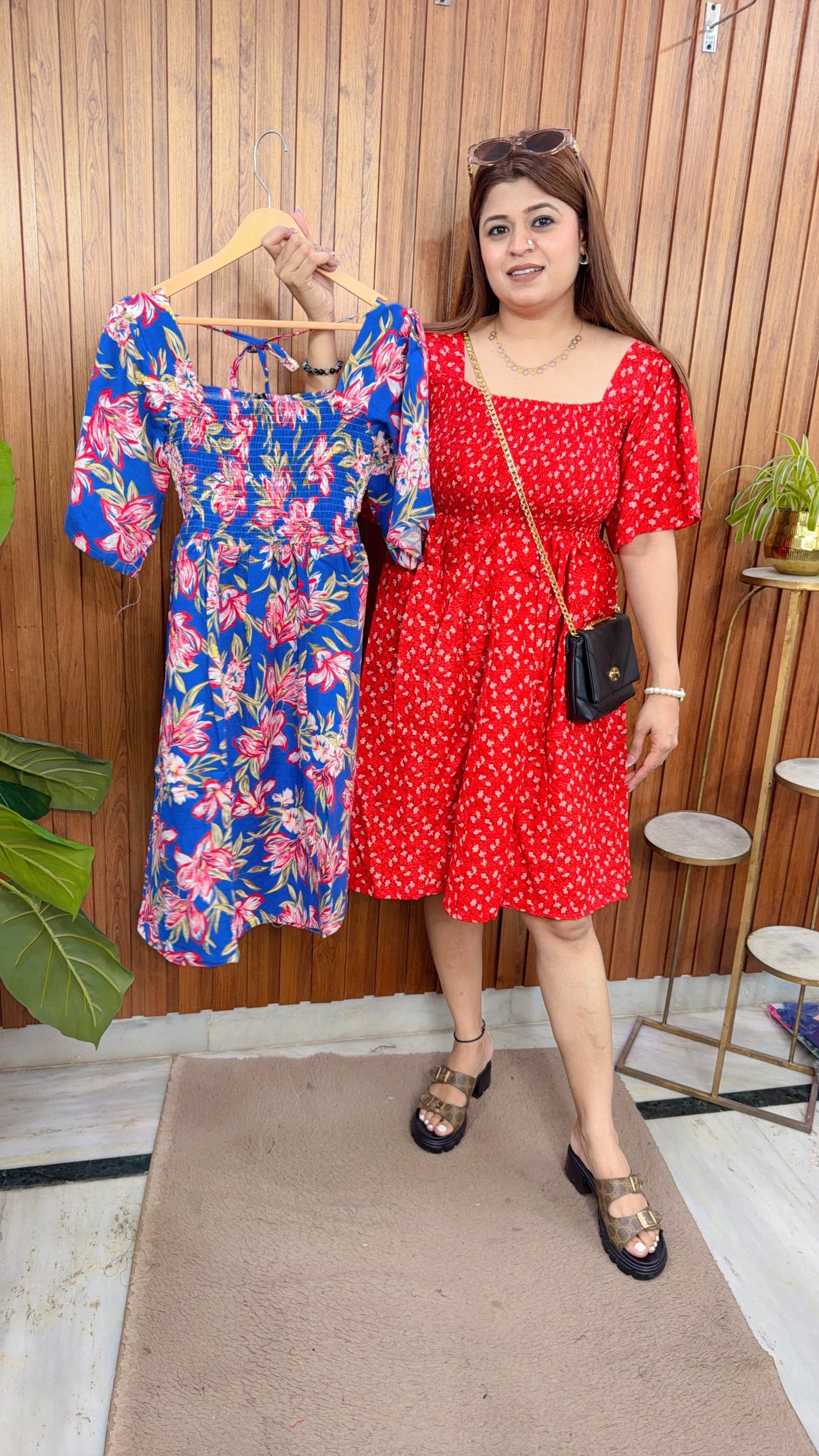 Cotton Printed Smokey Short Dress