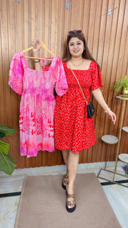 Cotton Printed Smokey Short Dress