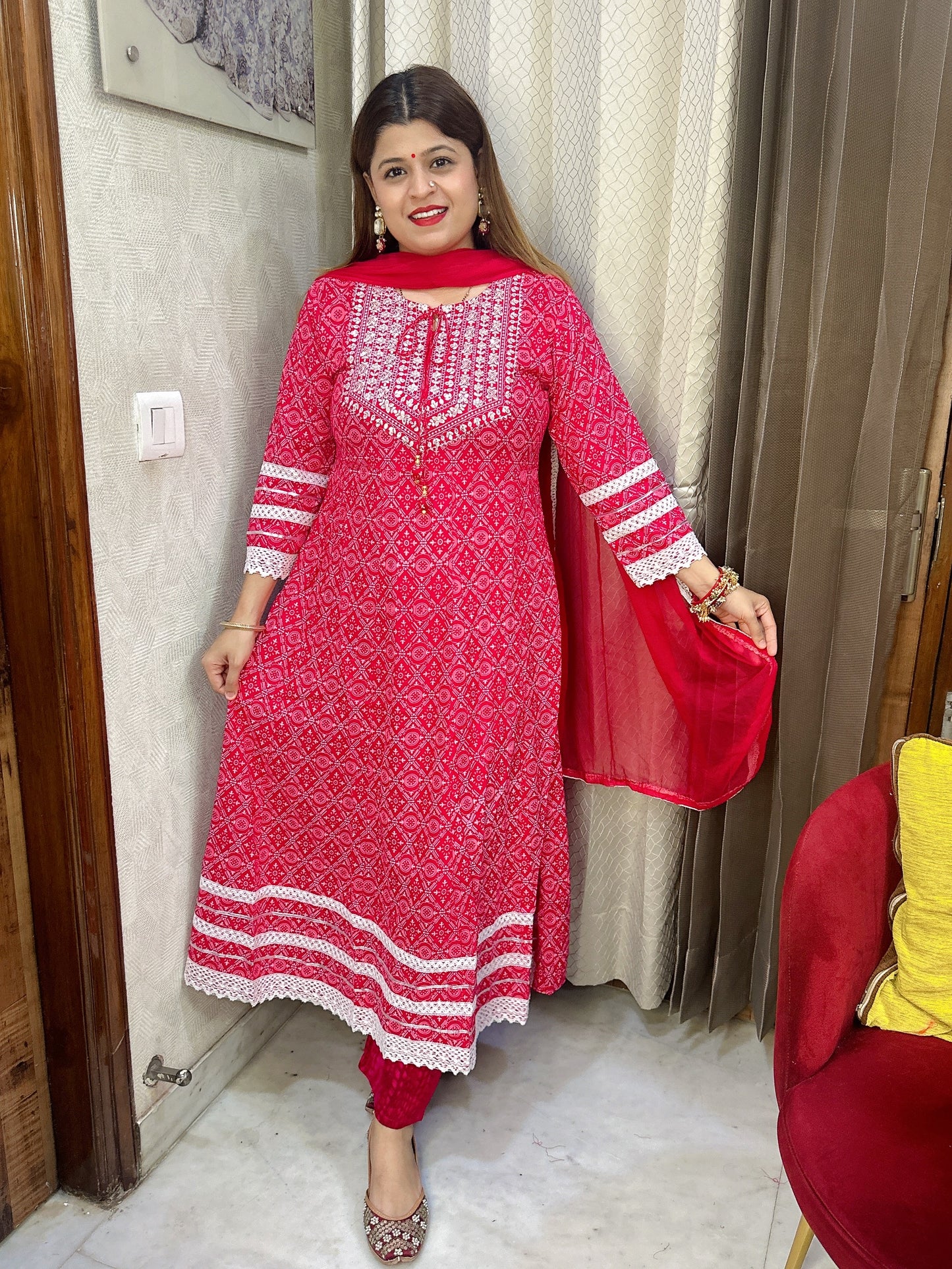 Anarkali With White Lace Suit Sets