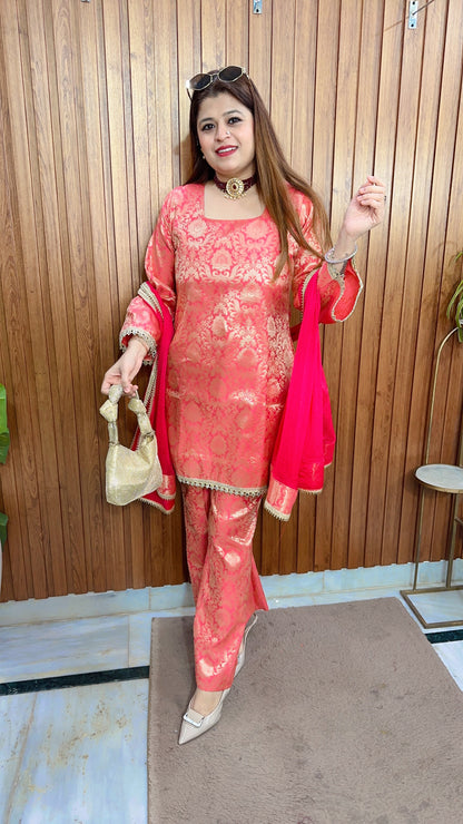 Gulnaar Grace Three Piece Brocade  suit set