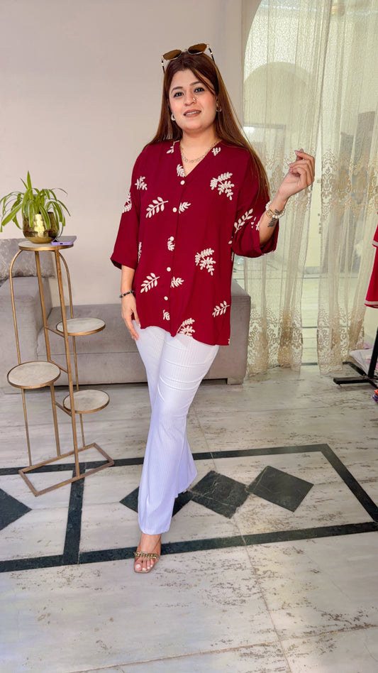 Leaf Embroidery Imported Top