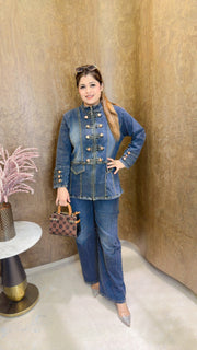 Trendy Button-Zip Denim coord set