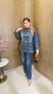 Trendy Button-Zip Denim coord set