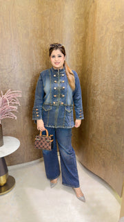 Trendy Button-Zip Denim coord set