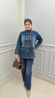 Trendy Button-Zip Denim coord set