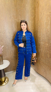 Three piece denim coord set with botton