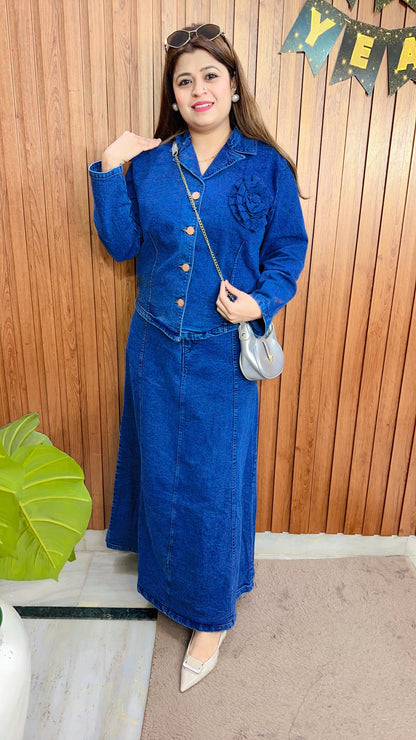 Classy Denim Skirt Set