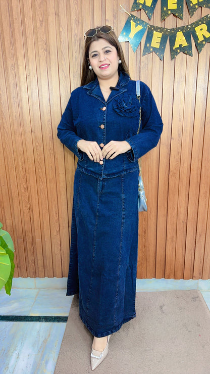 Classy Denim Skirt Set