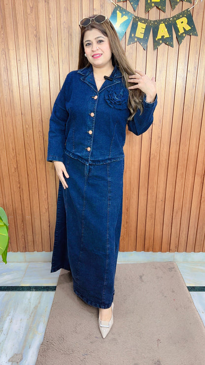 Classy Denim Skirt Set