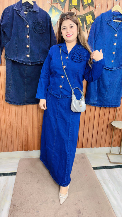 Classy Denim Skirt Set