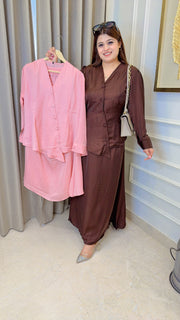 Plain Solid Two Piece Skirt Set