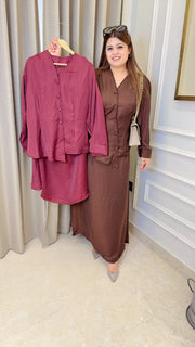 Plain Solid Two Piece Skirt Set