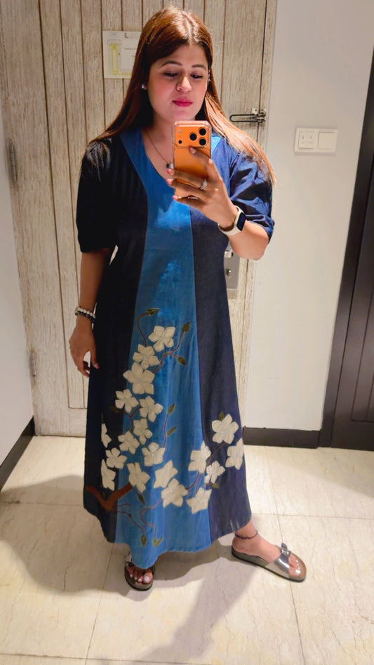 Denim applique premium dress