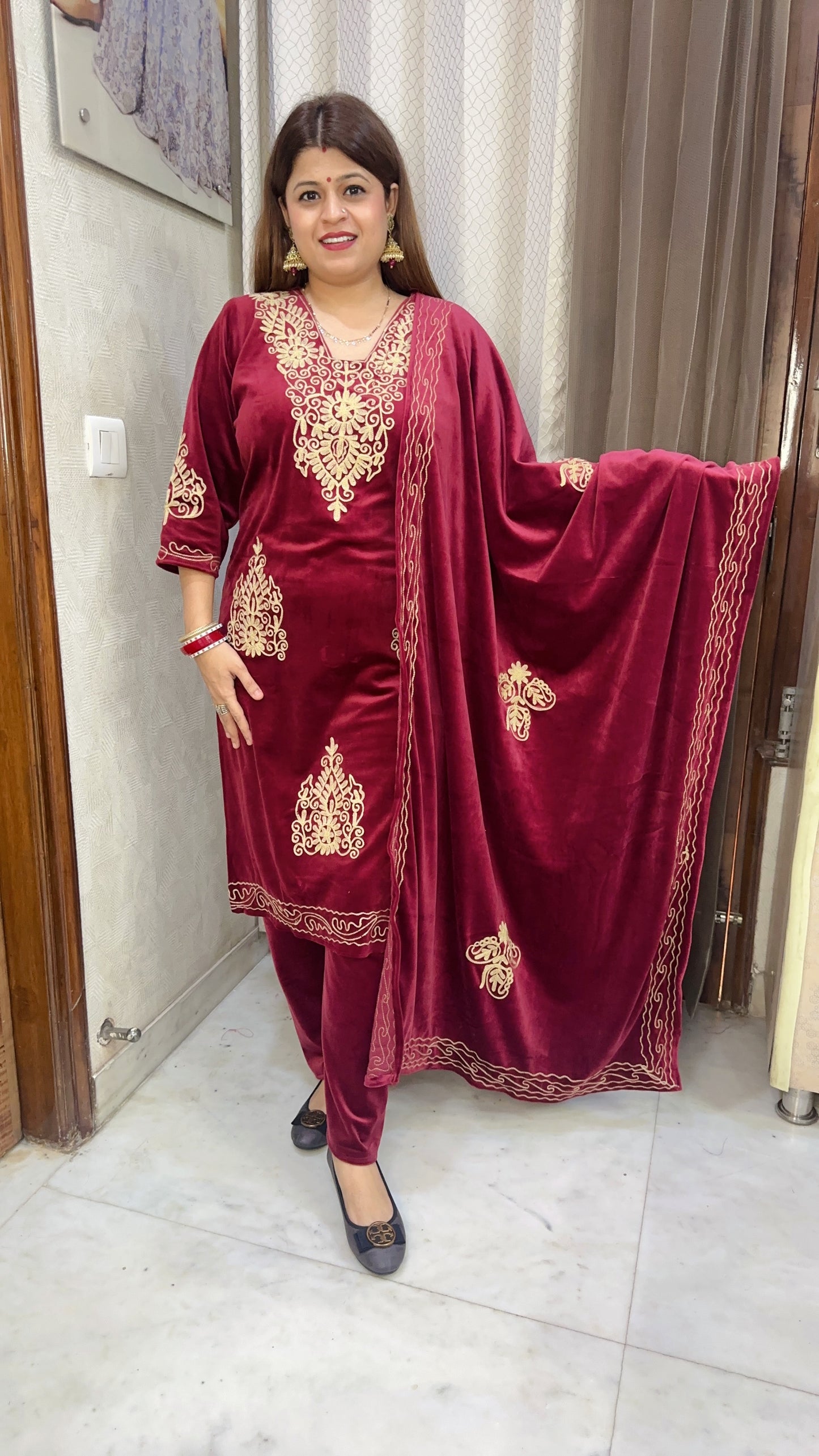 Winter Kashmiri velvet suit set