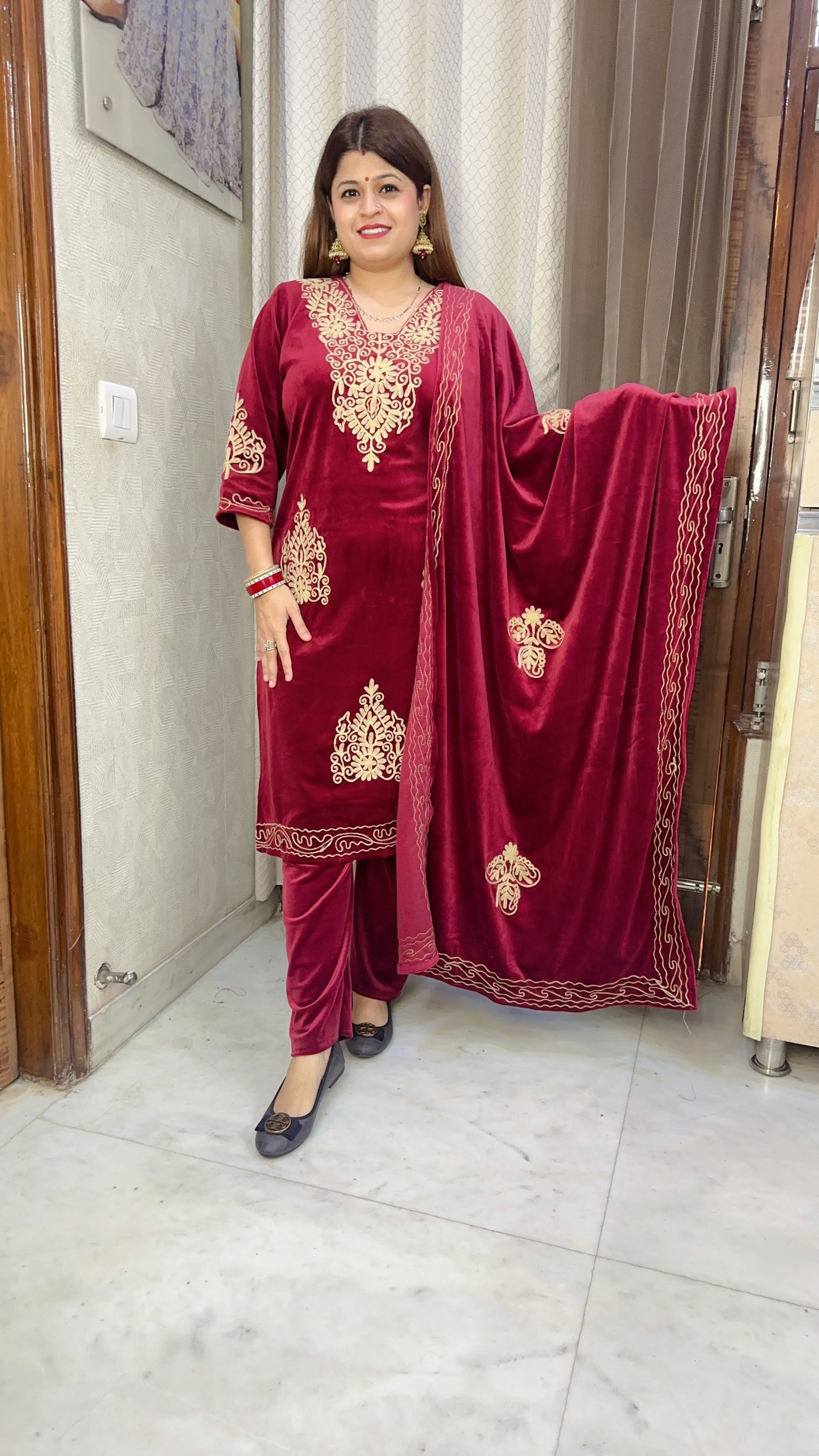 Winter Kashmiri velvet suit set