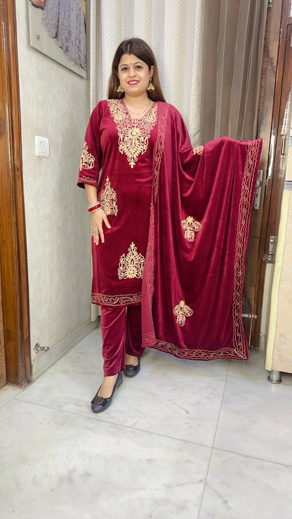 Winter Kashmiri velvet suit set