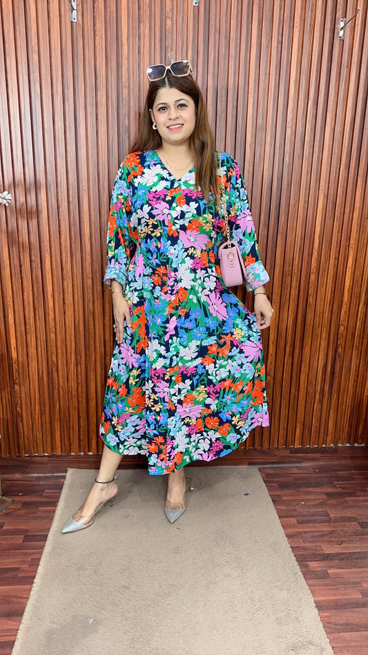 A line cotton printed dress