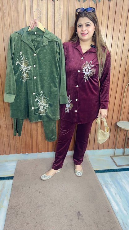 Ruhani Hand Work Velvet Coord Set
