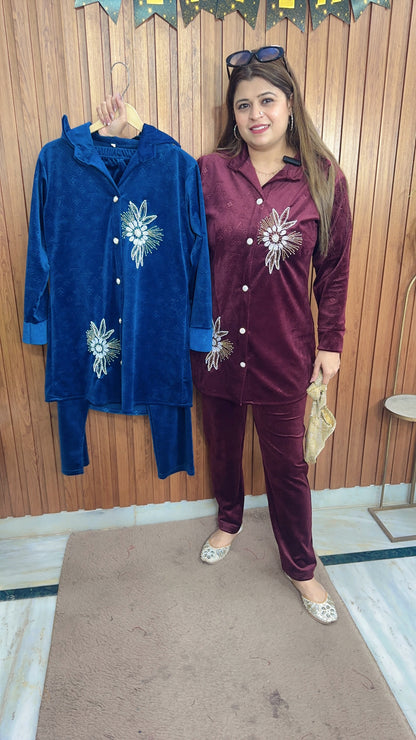 Ruhani Hand Work Velvet Coord Set