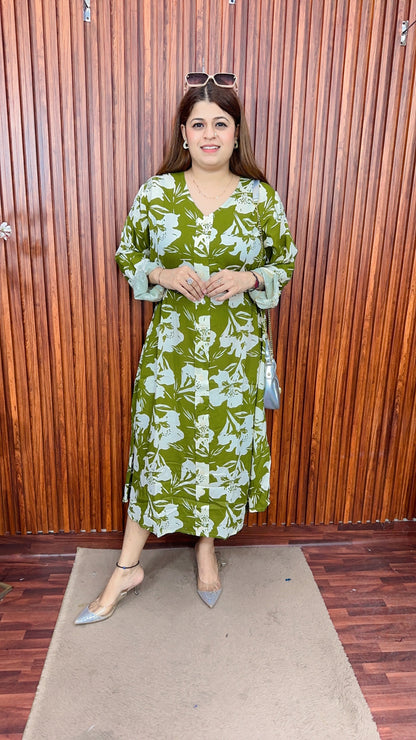 A line cotton printed dress